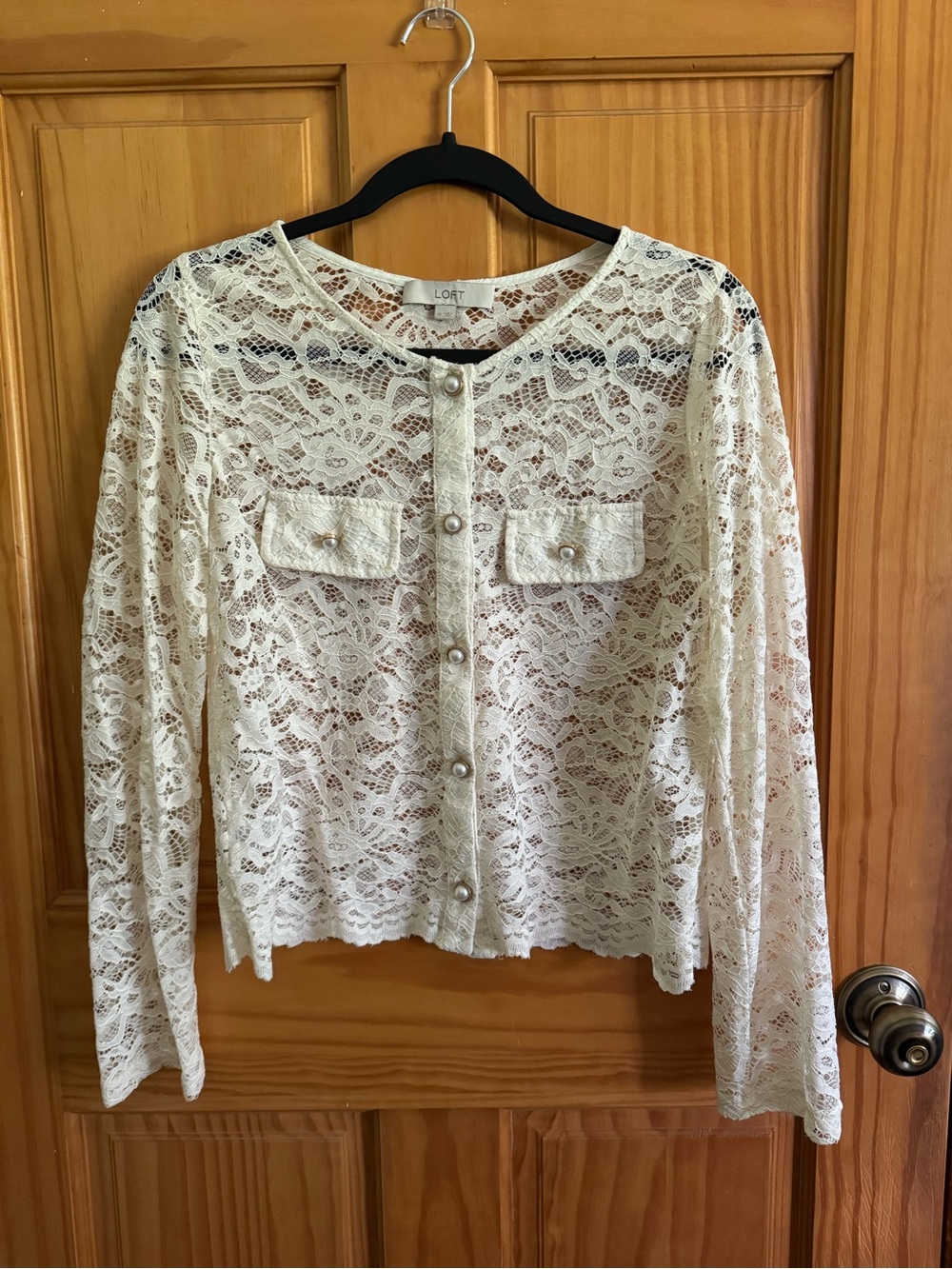 LOFT Lace Button-Front Cardigan – Medium